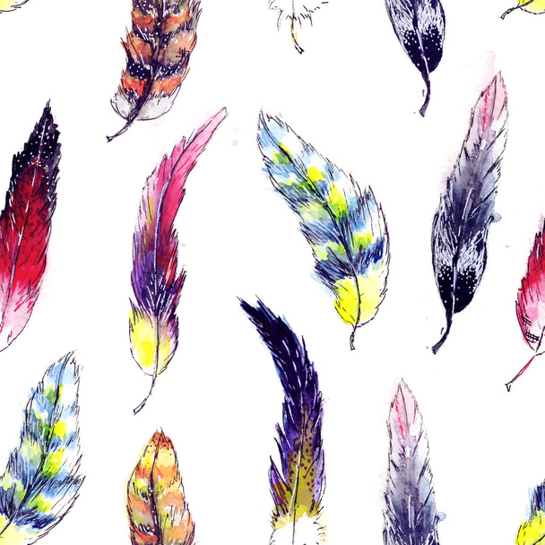 Beautiful feathers seamless background - Фото, изображение