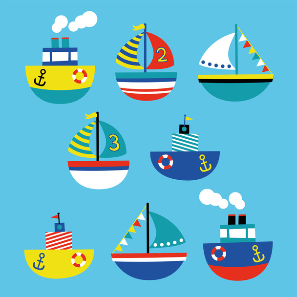 barco crianças estilo ilustração conjunto
 - Vetor, Imagem