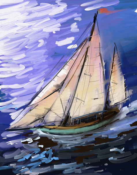 Sailboat. Digital painting. - Photo, Image