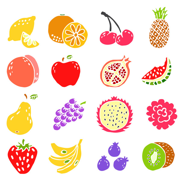 set of doodle hand drawn fruit icon vector illustration - Вектор,изображение