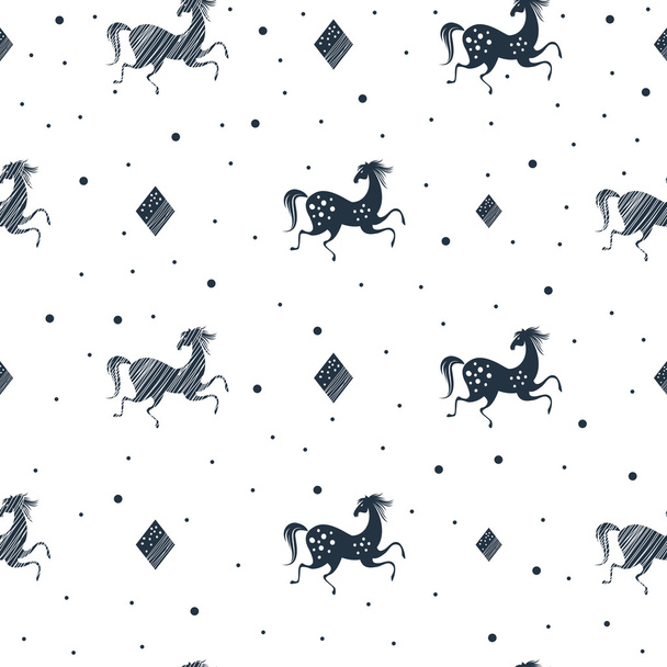 Κομψό χωρίς ραφή πρότυπο με άλογα τρεξίματος - Διάνυσμα, εικόνα