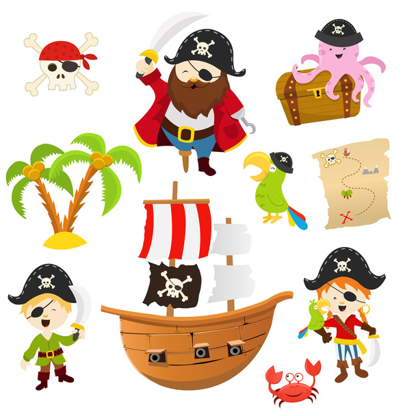 Elementos piratas de dibujos animados
 - Vector, imagen