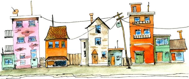 Old srteet town watercolor illustration - Photo, Image