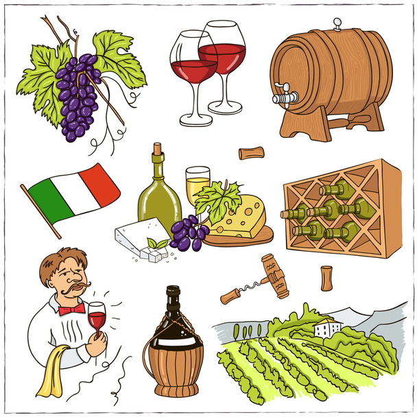 Set of wine drawings. Sketches. Hand-drawing. Vector illustratio - Vector, Image
