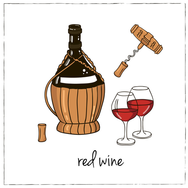 Red wine. Collection of wine.  Vector illustration - Vector, Imagen