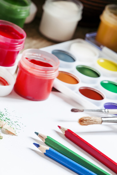 Colored pencils and paints - drawing tools - Фото, изображение