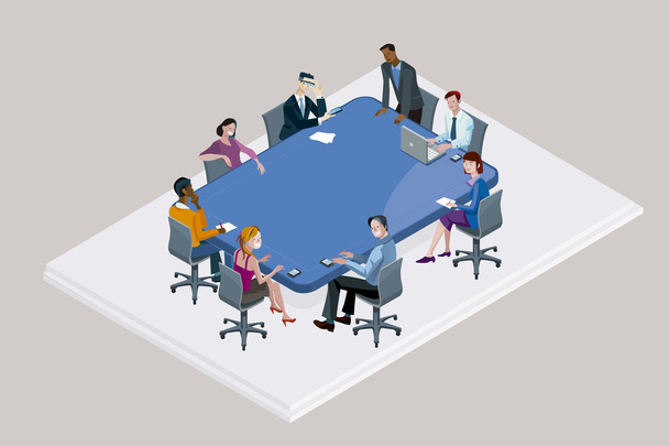 Reunião do escritório em torno de uma mesa de conferência
 - Vetor, Imagem