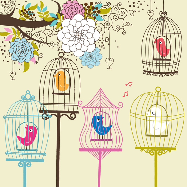 Vintage Flowers and Birdcage - ベクター画像