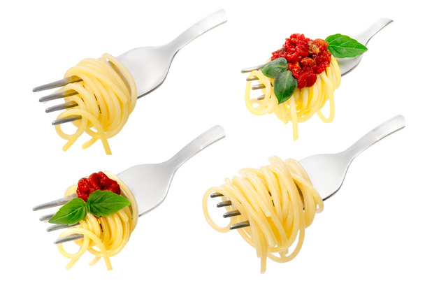 Spaghetti z sosem na widelec zestaw - Zdjęcie, obraz