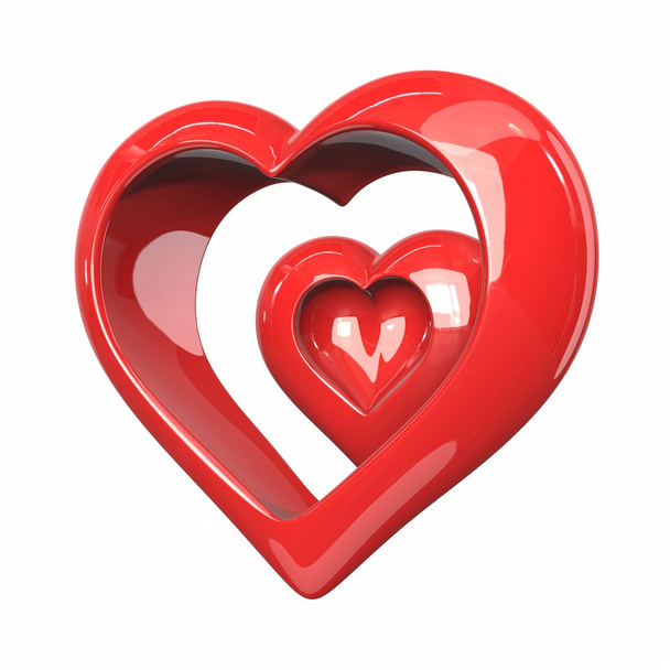 Κόκκινη καρδιά με αντανακλάσεις που απομονώνονται σε λευκό φόντο. 3D απεικόνιση - Φωτογραφία, εικόνα