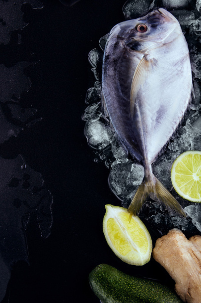  Fresh fish (Vomer) qarter of lemon, half of lime,ginger,dill,da - Φωτογραφία, εικόνα