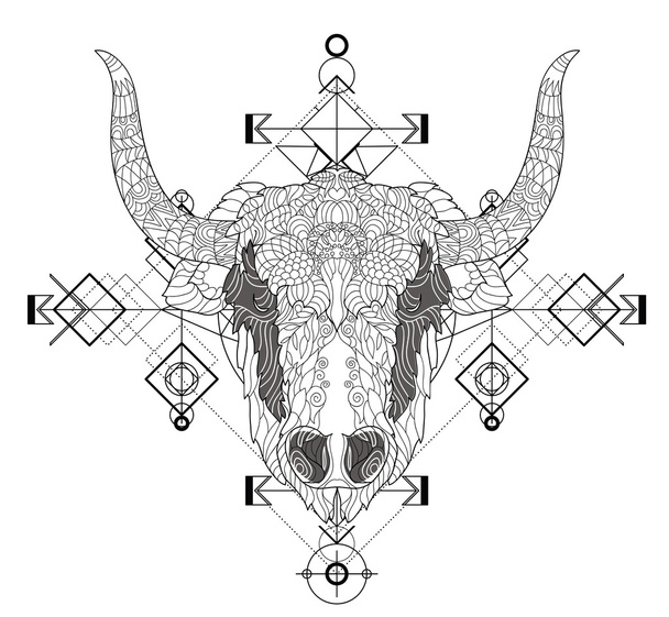 Front view of yak head doodle - Vector, afbeelding