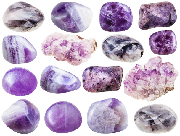 set of various amethyst natural gemstones - Foto, afbeelding