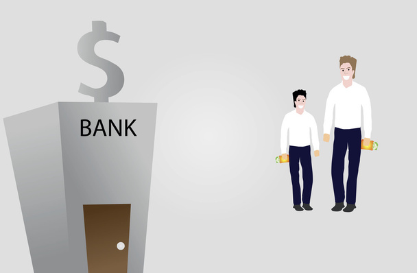 vector image of men standing outside a bank building. - Vector, Image