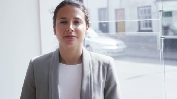 business woman smiling into camera - Séquence, vidéo