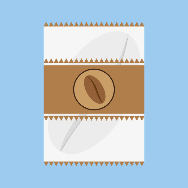 Un tejido blanco y marrón con un logotipo de grano de café y triángulos, en contornos, sobre un fondo azul, imagen vectorial digital
 - Vector, Imagen