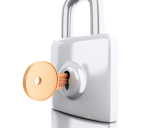 3d Padlock with key. Security concept. - Photo, Image