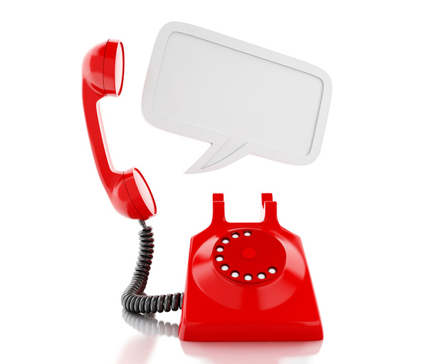 3d red telephone and blank speech bubble. - Foto, afbeelding