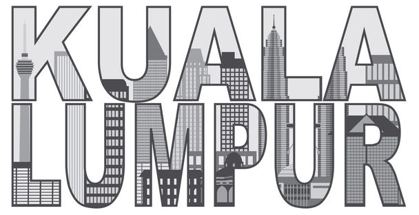 Kuala Lumpur Skyline texto esboço ilustração
 - Vetor, Imagem