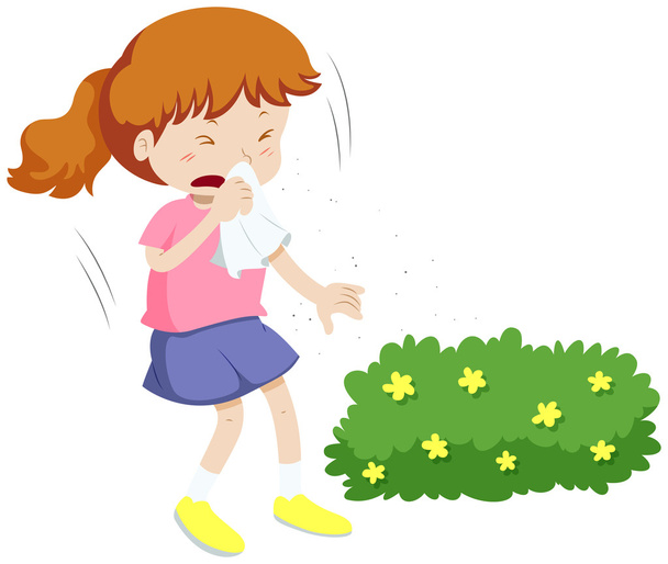 Girl having allergy from pollen - Vector, Image