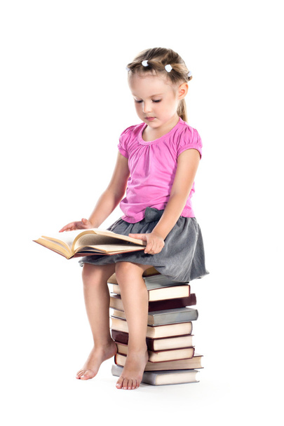 Little girl reading book - Fotó, kép