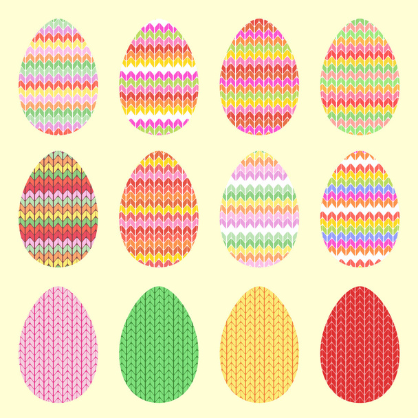 Set of knitted eggs - Vetor, Imagem