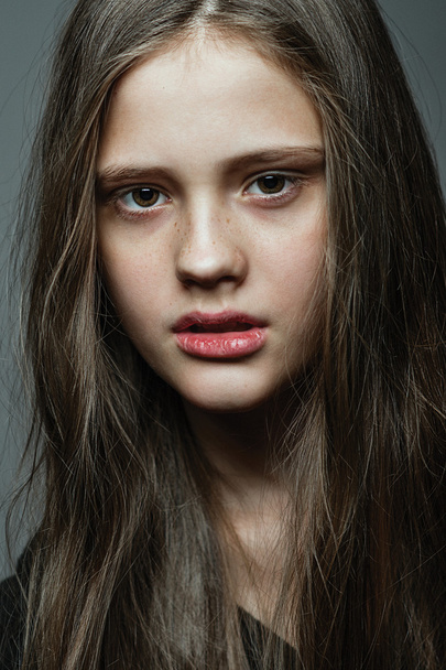 Close-up face portrait of young woman without make-up. - Photo, image