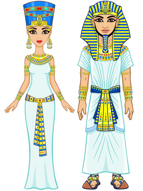 Animation Egyptian imperial family in ancient clothes. Full growth. Isolated on a white background. - Vetor, Imagem