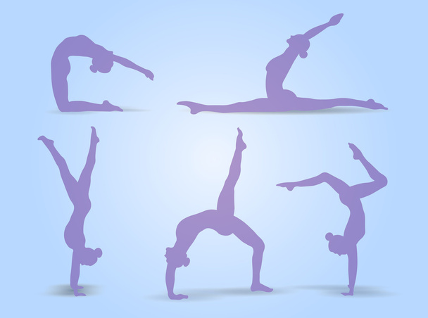 Yoga-Positionen. Silhouetten Ikonen gesetzt. Vektorillustration - Vektor, Bild