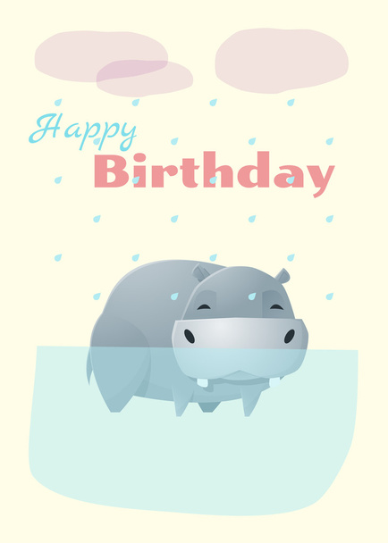 Birthday and invitation card animal background with hippo,vector,illustration - ベクター画像
