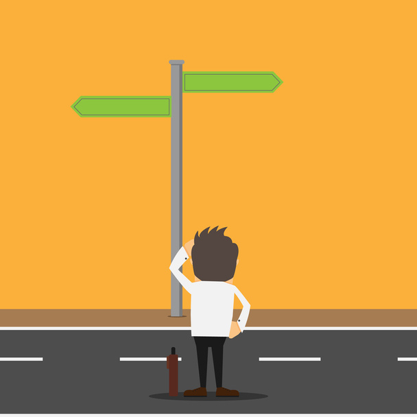 Businessman Confused On Crossroad  - Vector, Image