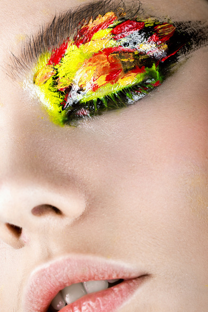 Colorful make-up on close-up eye. Art beauty image.  - Zdjęcie, obraz