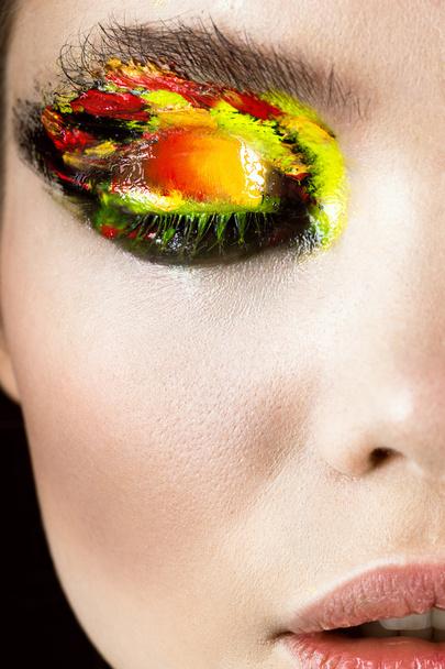 Colorful make-up on close-up eye. Art beauty image.  - Foto, afbeelding