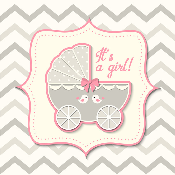 abstract vintage girl stroller, baby shower - Vector, Image
