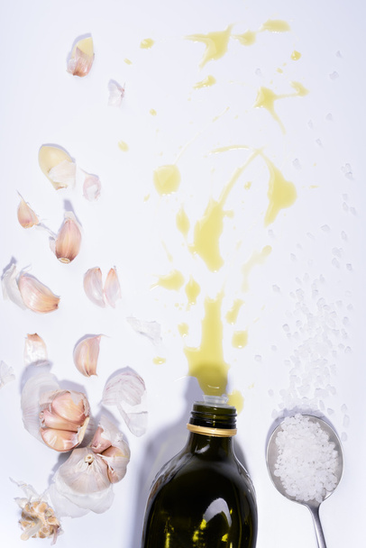 Seasoning ingredients, garlic and olive oil salad dressing.  - Foto, Bild