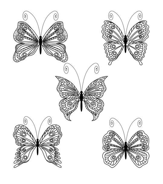 Butterflies black on white. - Vector, Imagen