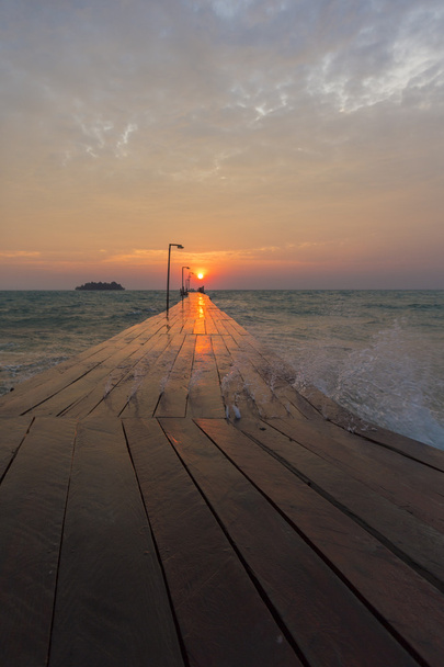 Pier and sunrise in Koh Rong Island, near Sihanoukvile, Cambodia - Photo, Image