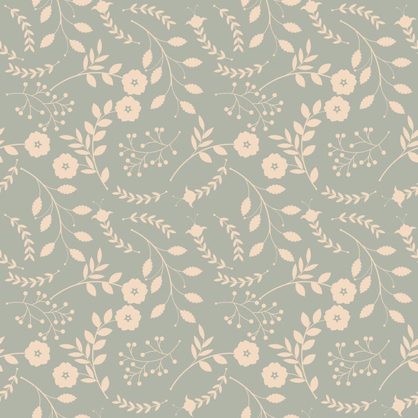 Spring seamless pattern with flowers , leaves and berries - Διάνυσμα, εικόνα