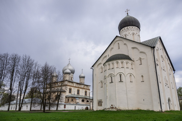 Old Russian Orthodox church of the Transfiguration on Ilyina and Znamensky Cathedral. Veliky Novgorod, Russia - Photo, Image