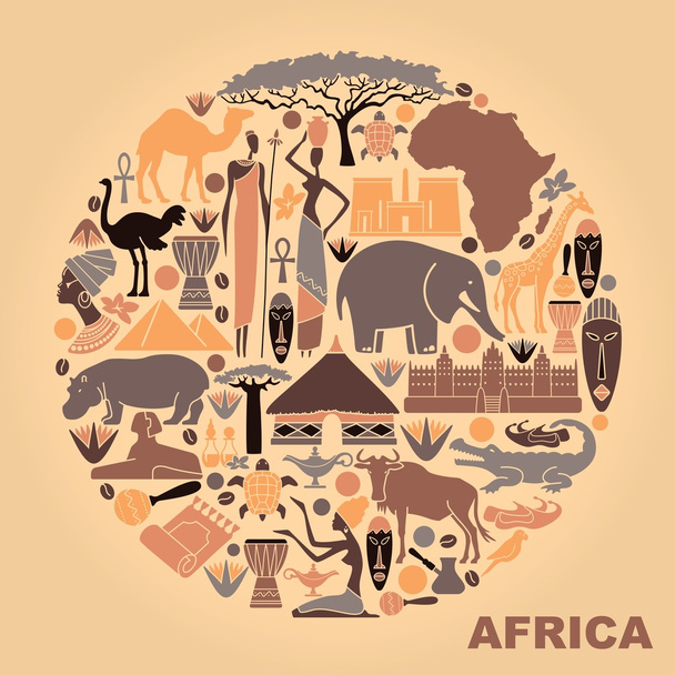 Symboly Afriky ve formě kruhu - Vektor, obrázek