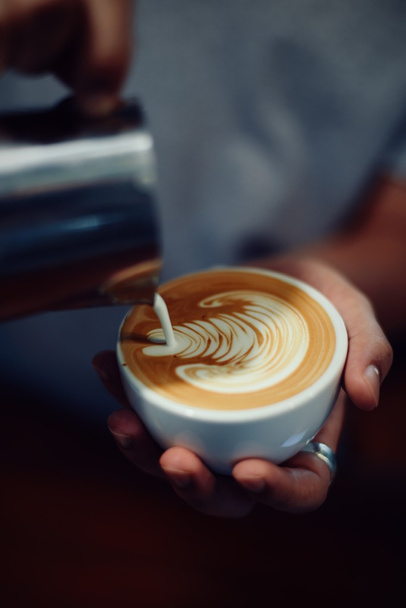 coffee latte art in coffee shop - Fotoğraf, Görsel