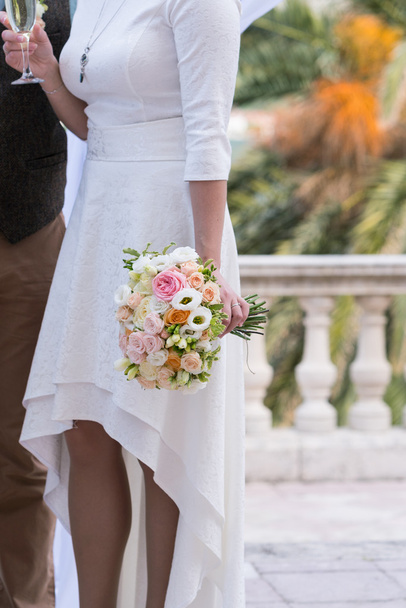 bridal bouquet of roses, freesia, eustoma - Photo, Image