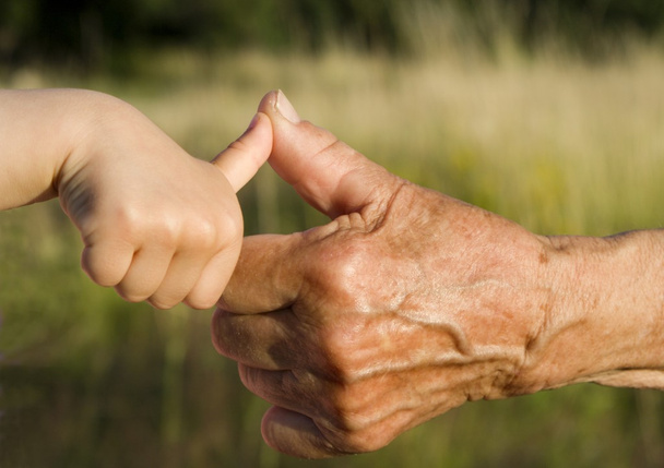 Hands of grandmother and grandchild by play - Foto, afbeelding