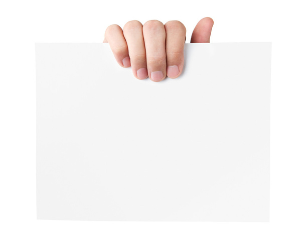 Main humaine tenant une carte blanche avec espace de copie
 - Photo, image