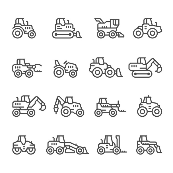 Traktörlerin çizgi simgelerini ayarla - Vektör, Görsel