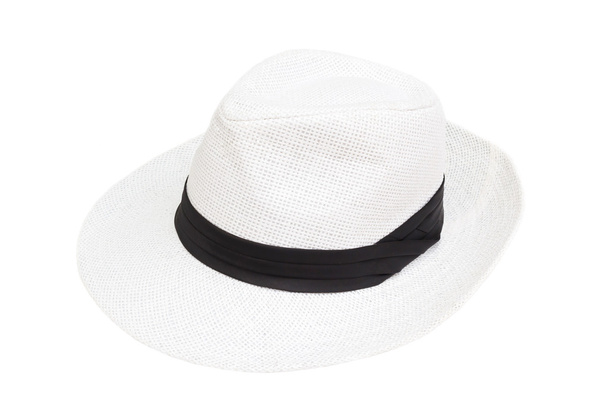 Mulher chapéu branco isolado no blackground branco
 . - Foto, Imagem