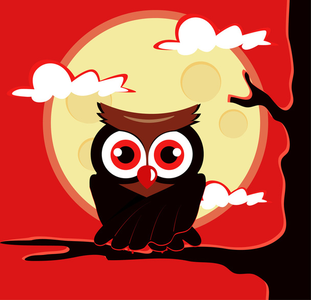 Owl sitting on tree. Vector flat cartoon illustration - Вектор, зображення