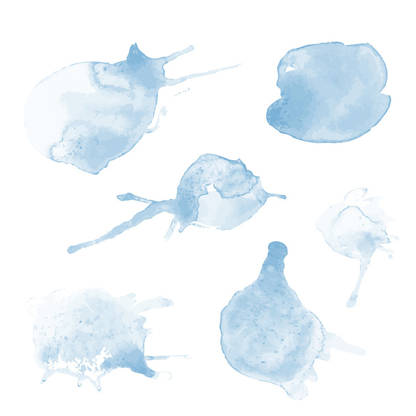 zeer heldere transparante aquarel vector set van blauwe vlekken - Vector, afbeelding