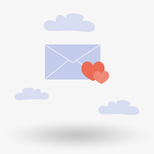 Envelope with two hearts in the clouds. - Vektor, Bild