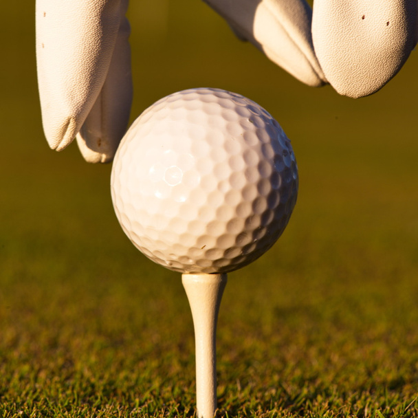 Zelená pole a bílý golfový míček sanset - Fotografie, Obrázek